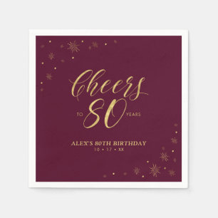 Gold & Burgundy Modern Cheers 80th Birthday Party Napkin