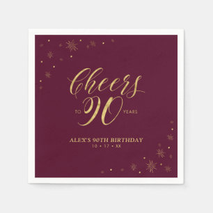 Gold & Burgundy Modern Cheers 90th Birthday Party Napkin