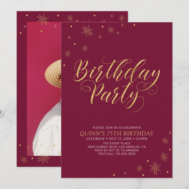 Gold & Burgundy | Modern Chic 55th Birthday Party Invitation (Front/Back)