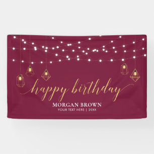 Gold & Burgundy Modern Happy Birthday Banner