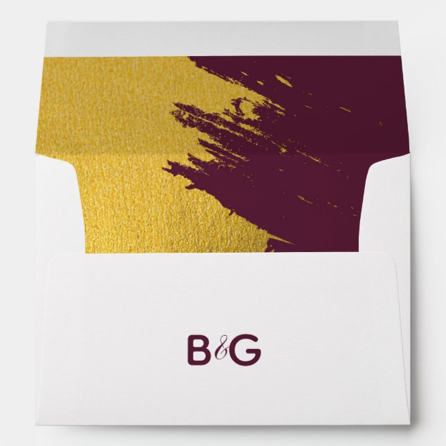 Gold Burgundy, Monogram 5x7 Wedding Invitation Envelope (Back (Bottom))