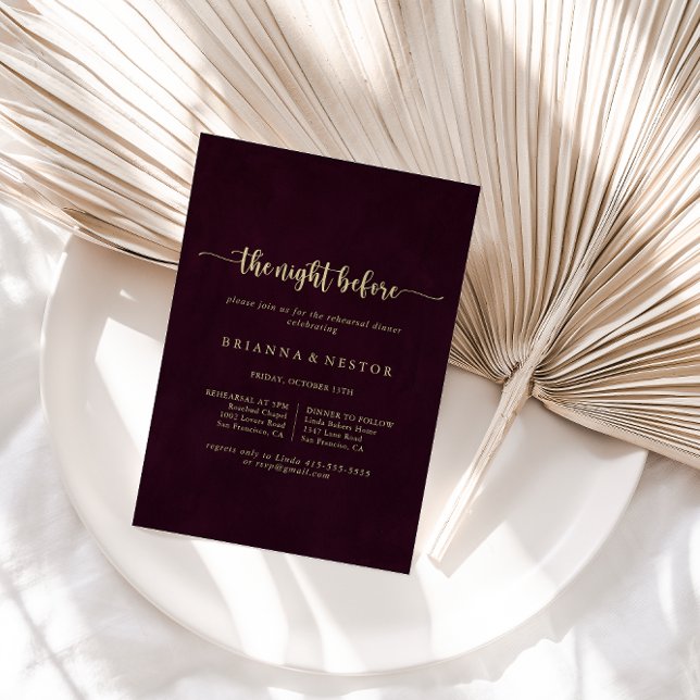 Gold Burgundy Night Before Rehearsal Dinner  Invitation (Creator Uploaded)