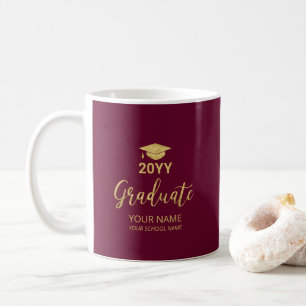 Gold & Burgundy Personalised Graduation Gifts Coffee Mug