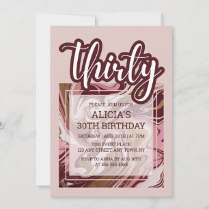 Gold Burgundy Pink Marble Fluid 30th Birthday Invitation