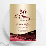 Gold Burgundy Red Agate 30th Birthday Invitation<br><div class="desc">Burgundy red and gold agate 30th birthday party invitation. Elegant modern design featuring watercolor agate marble geode background,  faux glitter gold and typography script font. Trendy invite card perfect for a stylish women's bday celebration. Printed Zazzle invitations or instant download digital printable template.</div>