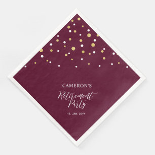 Gold & Burgundy Red Chic Confetti Retirement Party Napkin