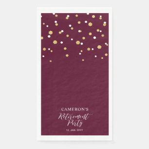 Gold & Burgundy Red Confetti Retirement Party Napkin