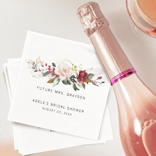 Gold Burgundy Rose Floral Bouquet Bridal Shower Napkin