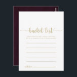 Gold Burgundy Simple Bucket List Cards<br><div class="desc">These gold burgundy simple bucket list cards are the perfect activity for a simple wedding reception or bridal shower. The simple and elegant design features classic and fancy script typography in a white and maroon background. Change the wording to suit any life event. Bucket list sign is sold separately.</div>