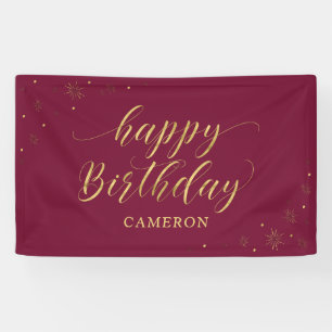 Gold & Burgundy   Sparkle Happy Birthday Party Banner