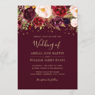 Gold Burgundy Sparkling Marsala Wedding Invitation