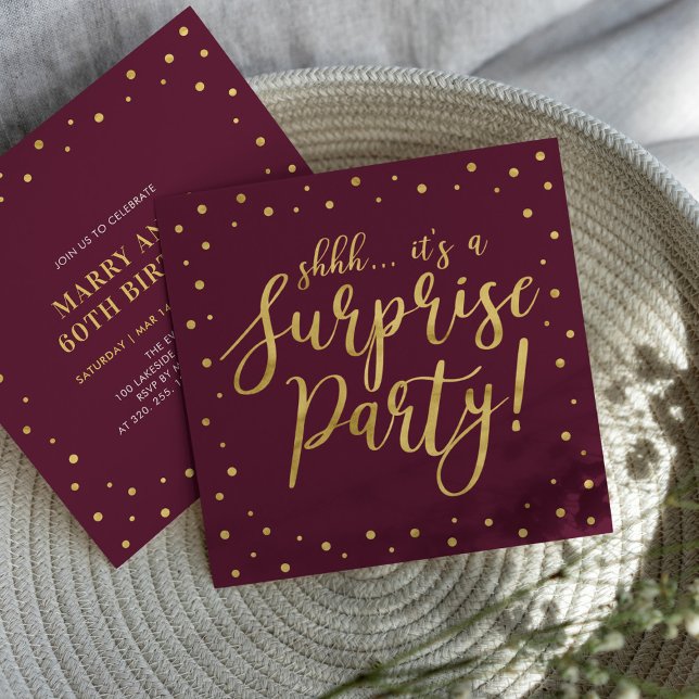 Gold & Burgundy | Surprise 60th Birthday Party Invitation (Creator Uploaded)
