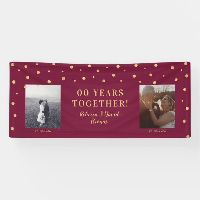 Gold & burgundy | Wedding Anniversary Party Banner (Horizontal)
