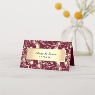 Gold Burgundy Wedding Place Card