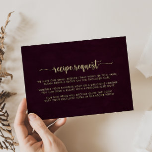 Gold Burgundy Wedding Recipe Request Enclosure Card