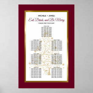 Gold Burgundy Winter Wedding Seating Chart