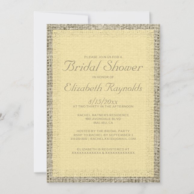 Gold Burlap Bridal Shower Invitations (Front)