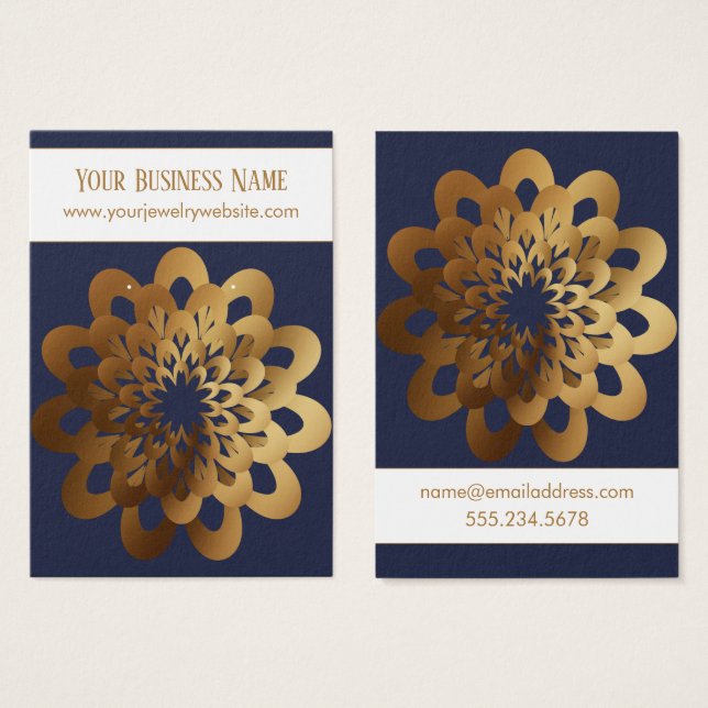 Gold Burst Flower Navy Blue Earring Holder Display (Front & Back)