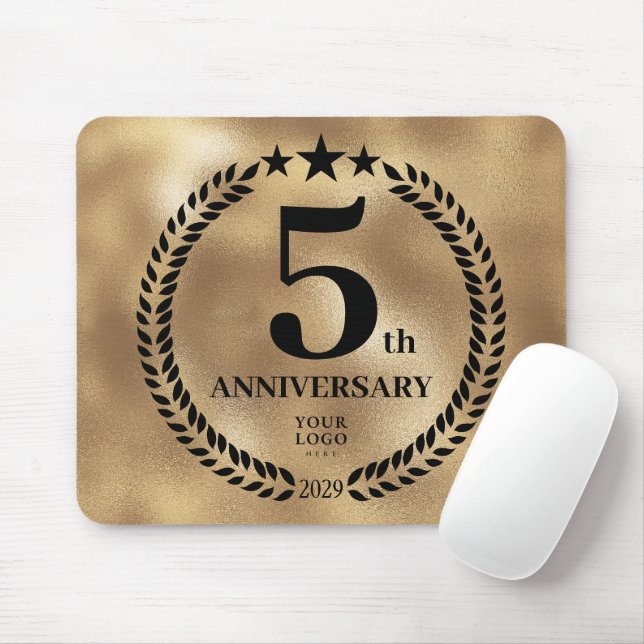 Gold Business 5th Anniversary Commemorative  Mouse Mat (With Mouse)