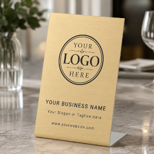 Gold Business Company Logo Tabletop Display Pedestal Sign