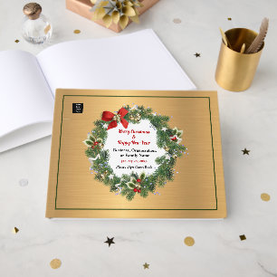Gold Business Logo Family Christmas Party Custom Guest Book