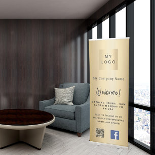 Gold business logo opening hours QR Facebook Retractable Banner