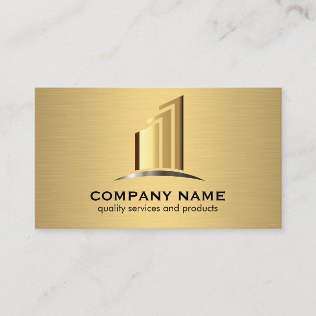 Gold Business Logo | Real Estate Buildings Business Card (Front)