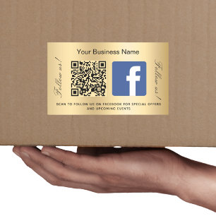 Gold business name qr code Facebook Rectangular Sticker
