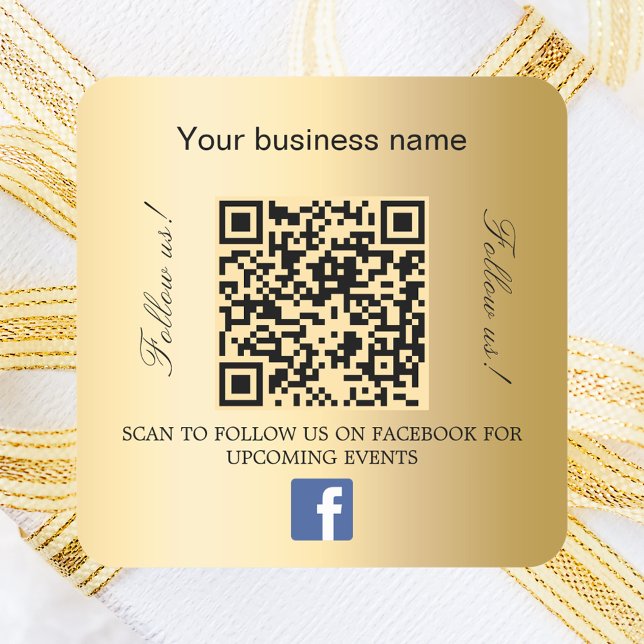 Gold business name qr code Facebook Square Sticker (Creator Uploaded)