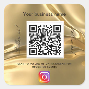 Gold business name qr code instagram square sticker