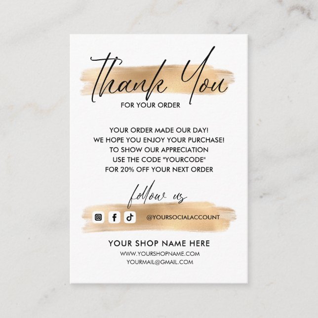 Gold Business THANK YOU HAND LETTERED AND LOGO v4 Enclosure Card (Front)