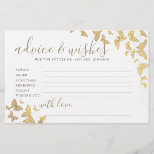 Gold Butterflies Advice Game Mr Mrs Bridal Shower Stationery