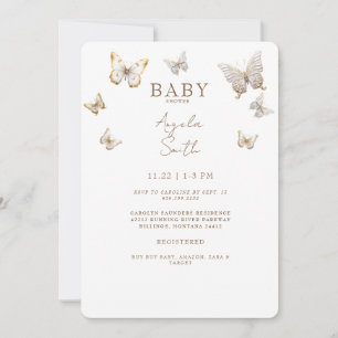 Gold Butterflies Baby Girl Shower Invitation