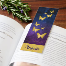 Gold Butterflies Blue Purple Background Bookmark