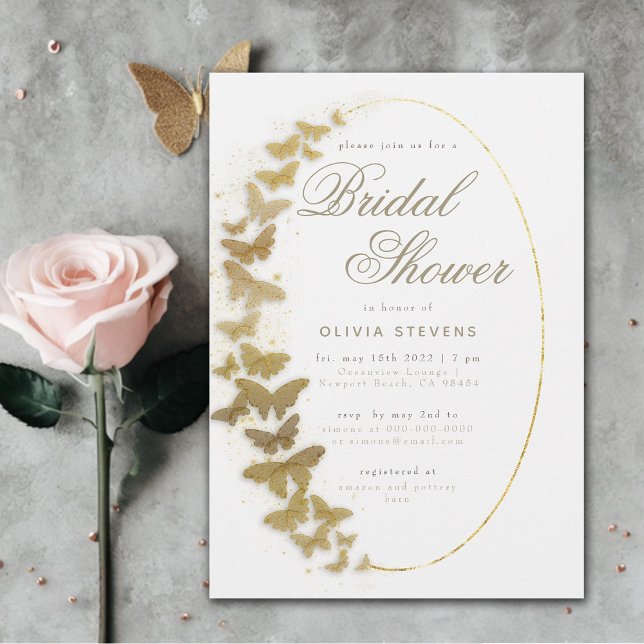 Gold Butterflies Boho Frame Elegant Bridal Shower Invitation (gold butterflies boho frame elegant classic calligraphy bridal shower invitation modern romantic)