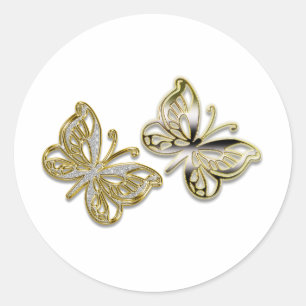 gold butterflies classic round sticker