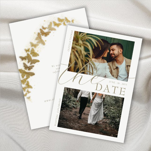 Gold Butterflies Elegant Boho Chic Photos Wedding Save The Date (Creator Uploaded)