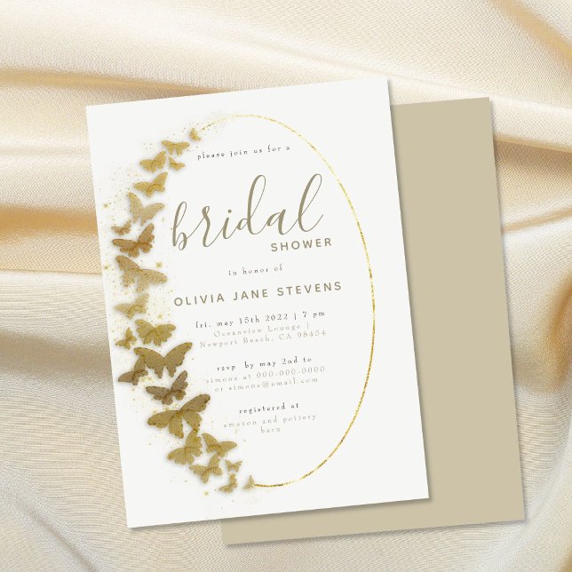 Gold Butterflies Elegant Boho Frame Bridal Shower Invitation (gold butterflies bridal shower invitation bohemian romantic frame elegant boho modern simple trendy)