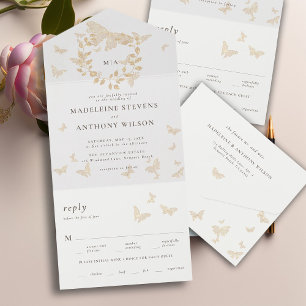 Gold Butterflies Elegant Romantic All One Wedding All In One Invitation