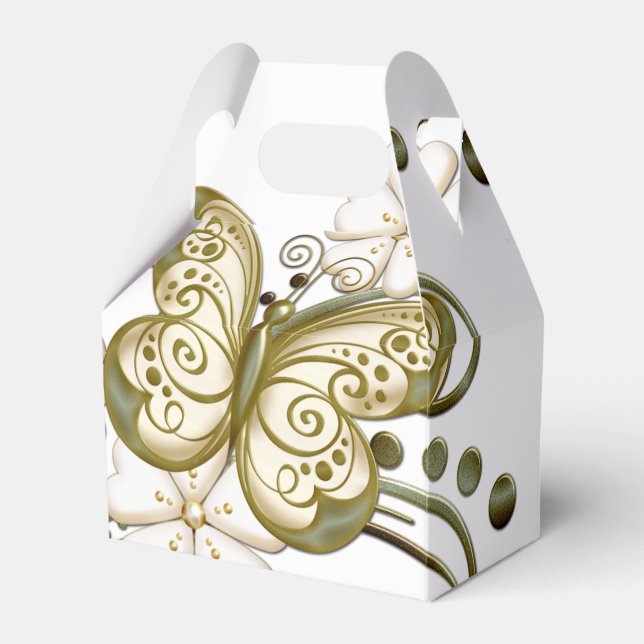 Gold Butterflies Floral Favour Box (Front Side)