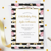 Gold Butterflies Floral Stripe Pattern Birthday