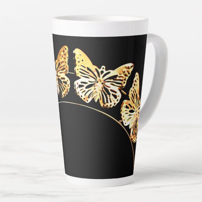 Gold Butterflies Latte Mug (Right Angle)