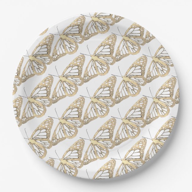 Gold Butterflies Paper Plate (Front)