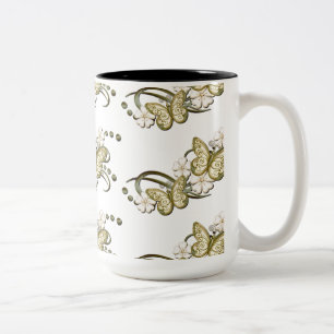 Gold Butterflies Pattern Decorative Floral Mug