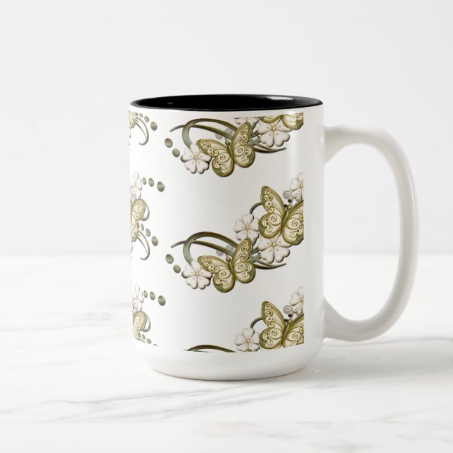 Gold Butterflies Pattern Decorative Floral Mug (Right)