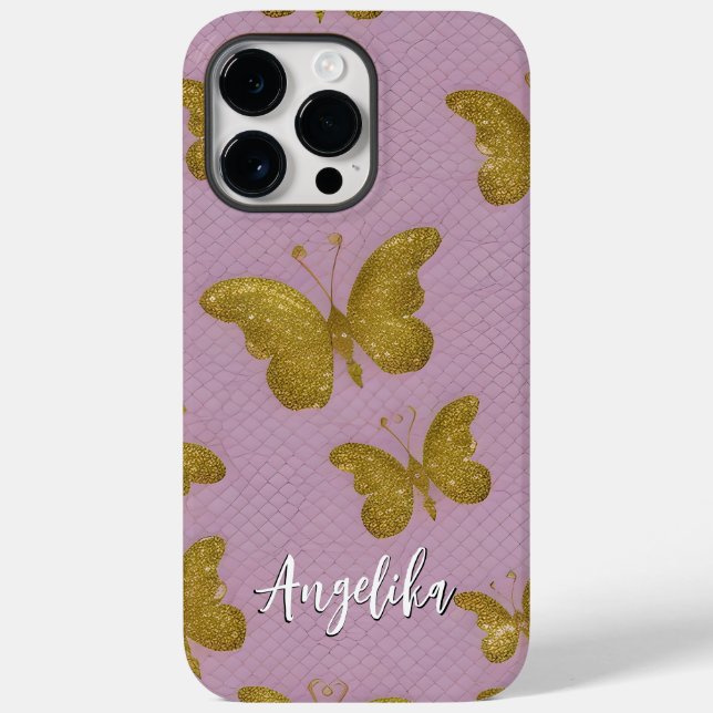 Gold Butterflies Personalised Name Case-Mate iPhone Case (Back)
