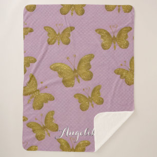Gold Butterflies Personalised Name Sherpa Blanket
