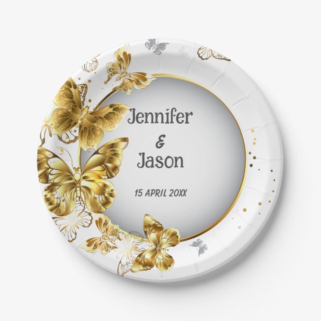 Gold Butterflies Special Occasion Paper Plate (Front)
