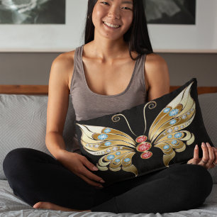 Gold Butterfly Adorned With Gems Decorative Cushion