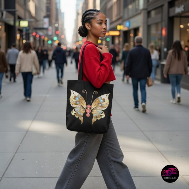 Gold Butterfly Adorned With Gems Tote Bag (Walking into the city like the main character 🦋✨)